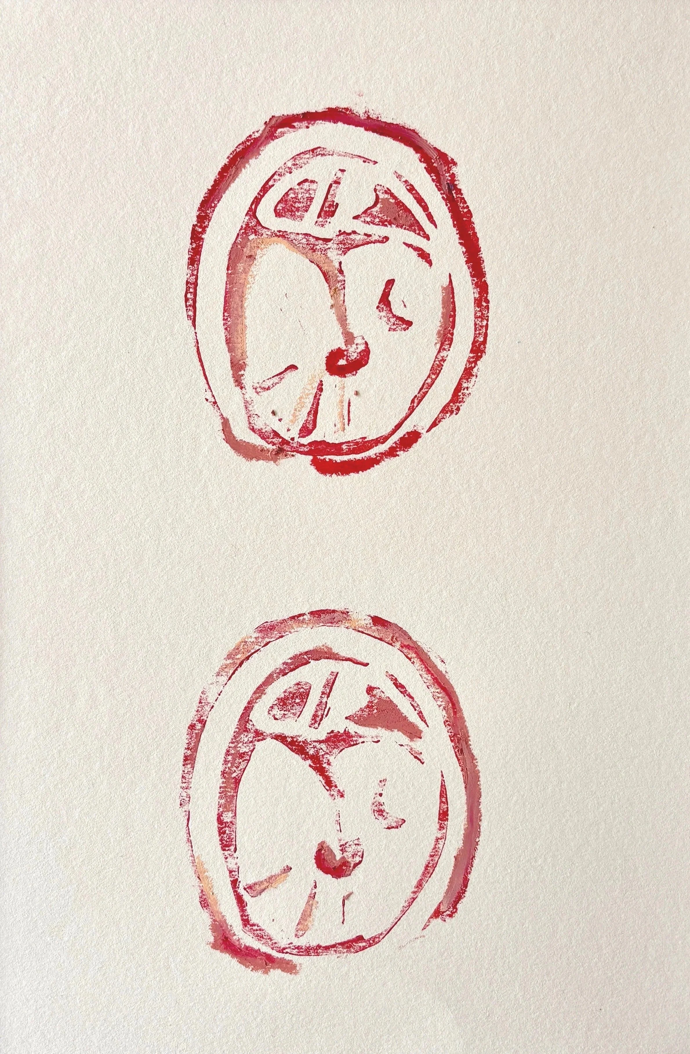 ‘tympanic membrane ii’ 
2025 
Lino print and oil pastel on paper 
A3
