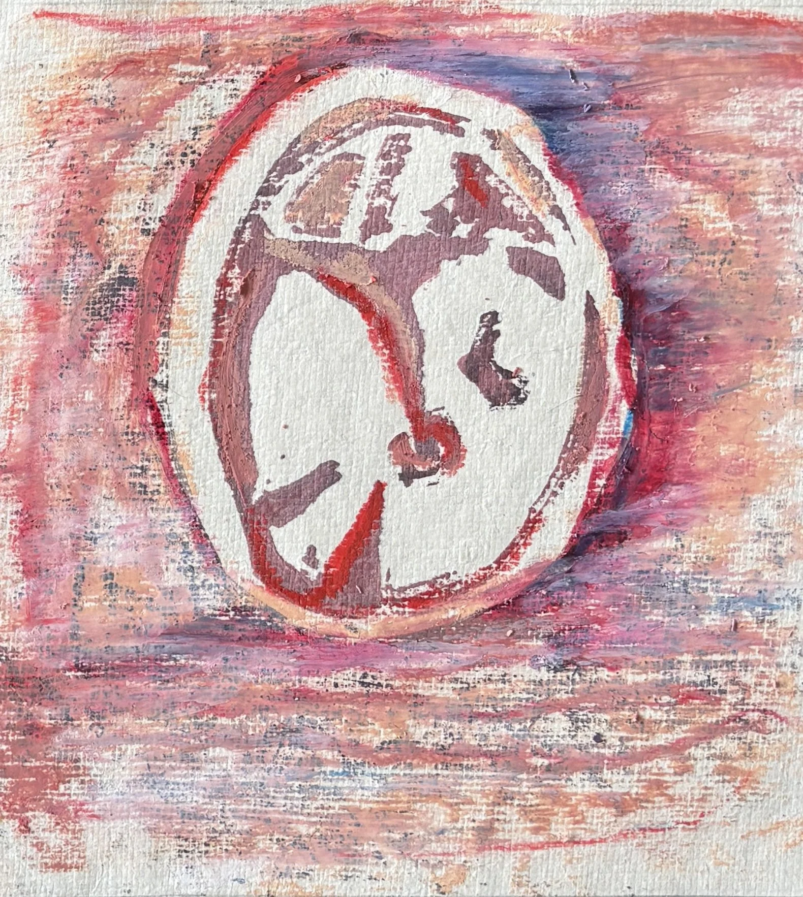 ‘tympanic membrane iii’ 
2025 
Lino print and oil pastel on recycled paper 
16.2 x 15.4 cm
