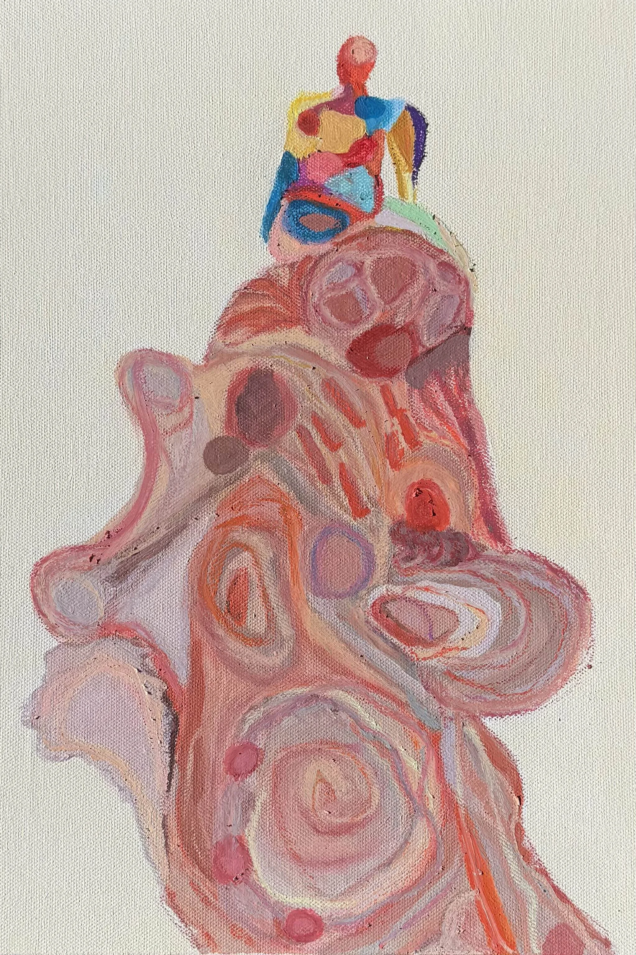 'sitting on sound' 
2025
Acrylic and oil pastel on canvas 
30 x 39 cm