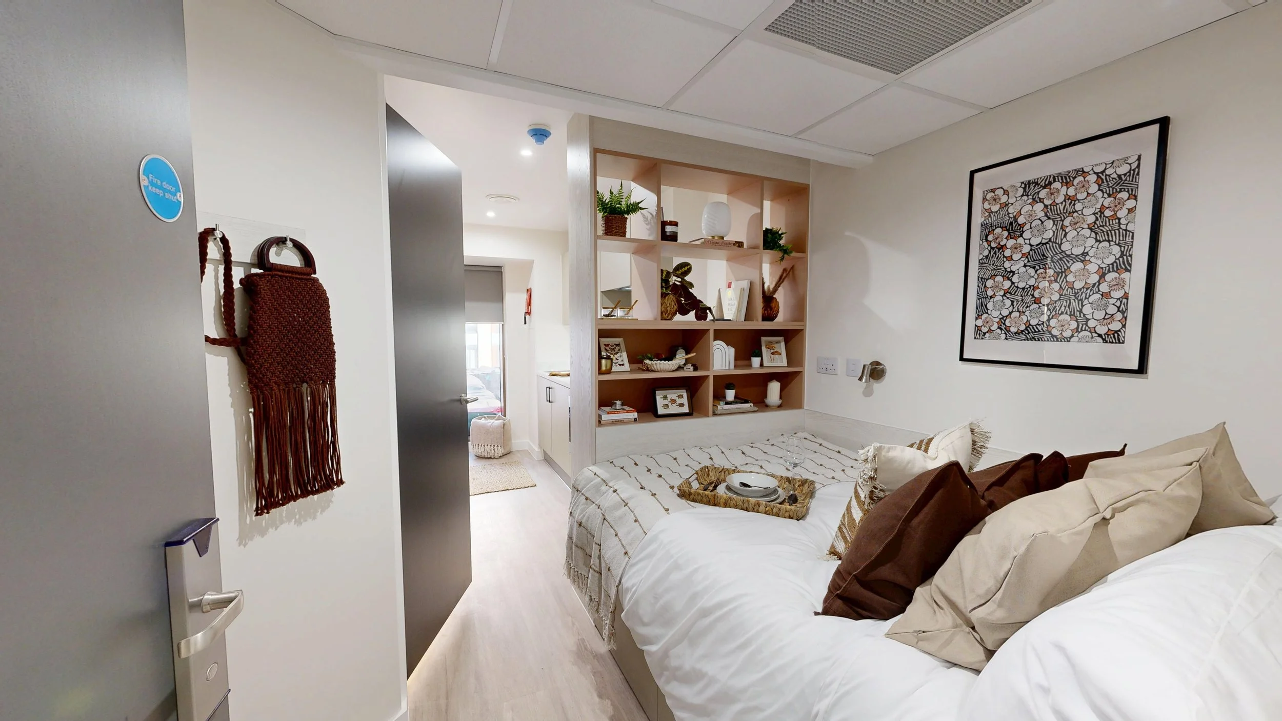 Space-saving student room layout with integrated furniture solutions for modern living