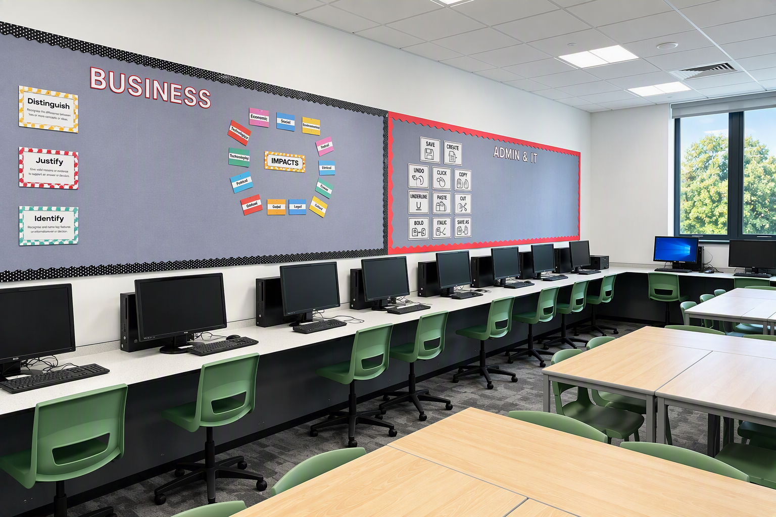Fitted furniture in ICT suite in school delivered by Deanestor delivered byD
