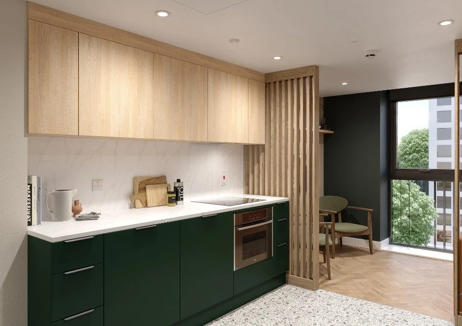 Purpose-built student kitchen fitted by Deanestor at Brent Cross Town accommodation
