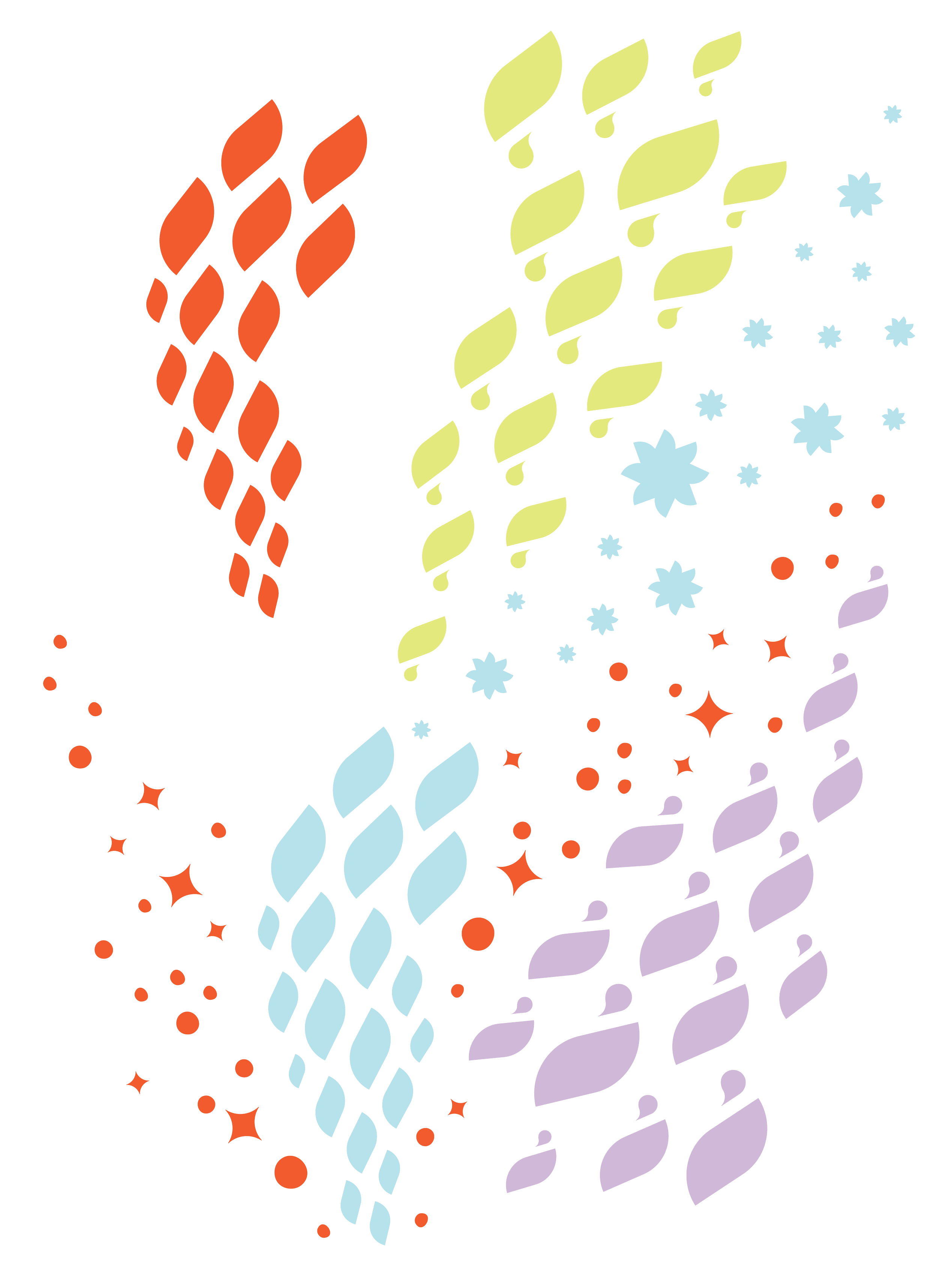 Abstract colorful swirl pattern with various shapes and colors on a black background.