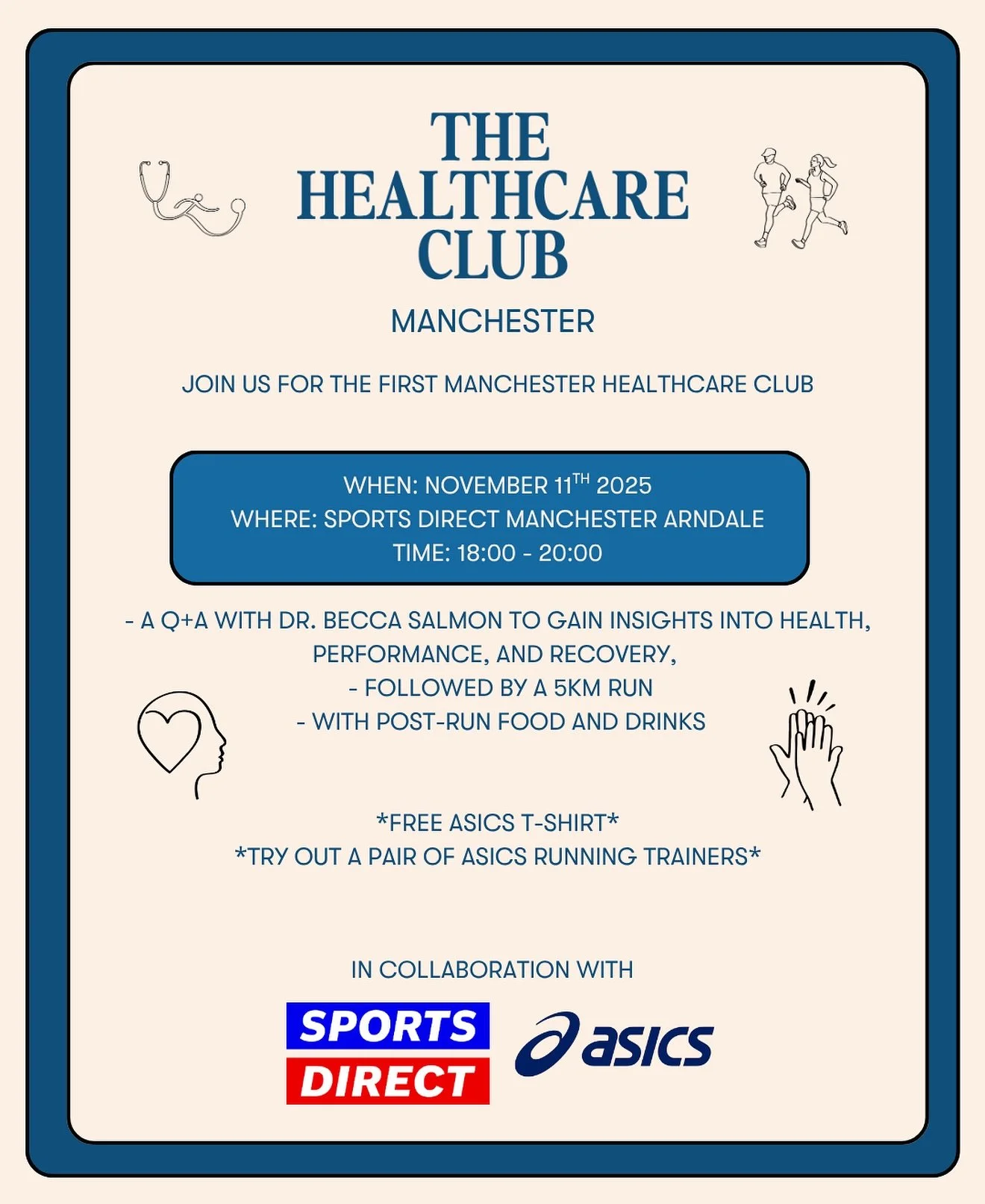 THE HEALTHCARE CLUB - MANCHESTER !!!! 🩵

Join us for our first ever The Healthcare Club Run Club in Manchester! 

A 5km run, panel talk, free t shirt and food and drinks afterwards! 

Sign up now and spread the word to your Manchester healthcare wor