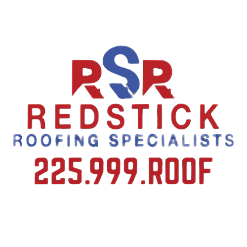 Redstick Roofing Specialists sponsor logo featuring Baton Rouge Louisiana roofing company branding and phone number.