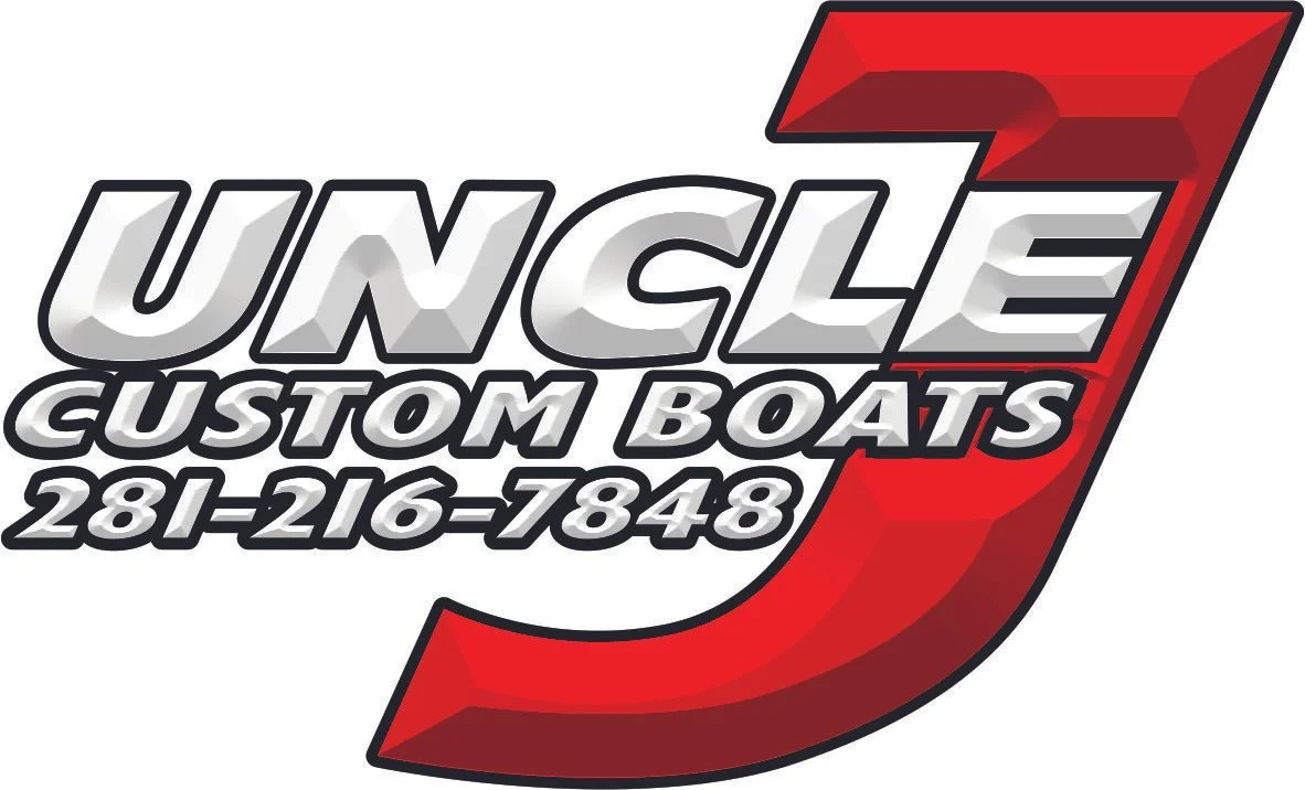 Uncle J Custom Boats sponsor logo featuring custom performance boat company branding and Texas contact information.