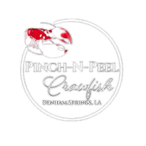Pinch-N-Peel Crawfish sponsor logo representing Denham Springs Louisiana crawfish restaurant and seafood branding.