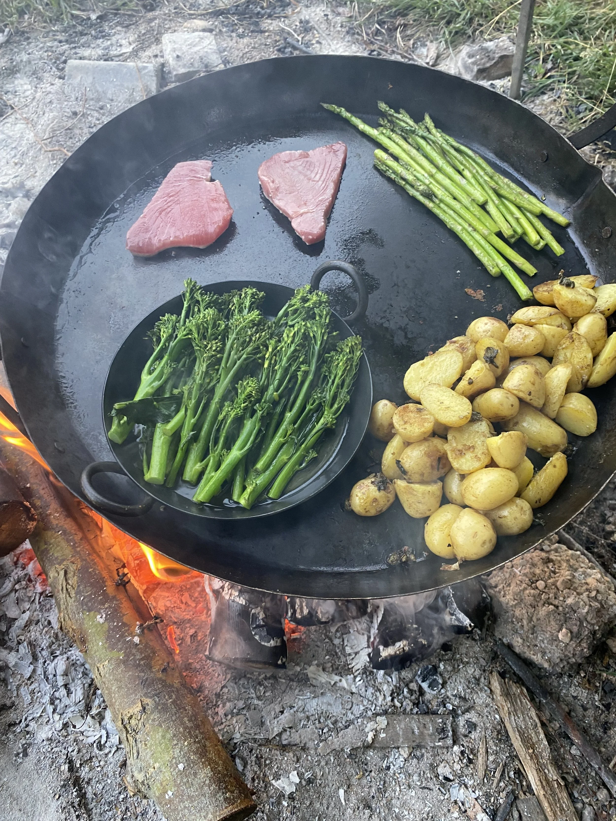 Dinner cooked over the fire