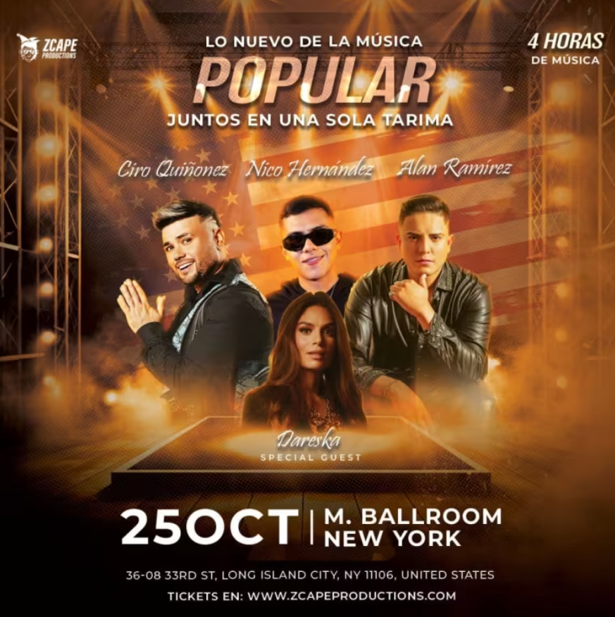 Ciro Quiñonez, Nico Hernández, Alan Ramírez, and Special Guest: Dareska together on one stage! Popular music concert USA!