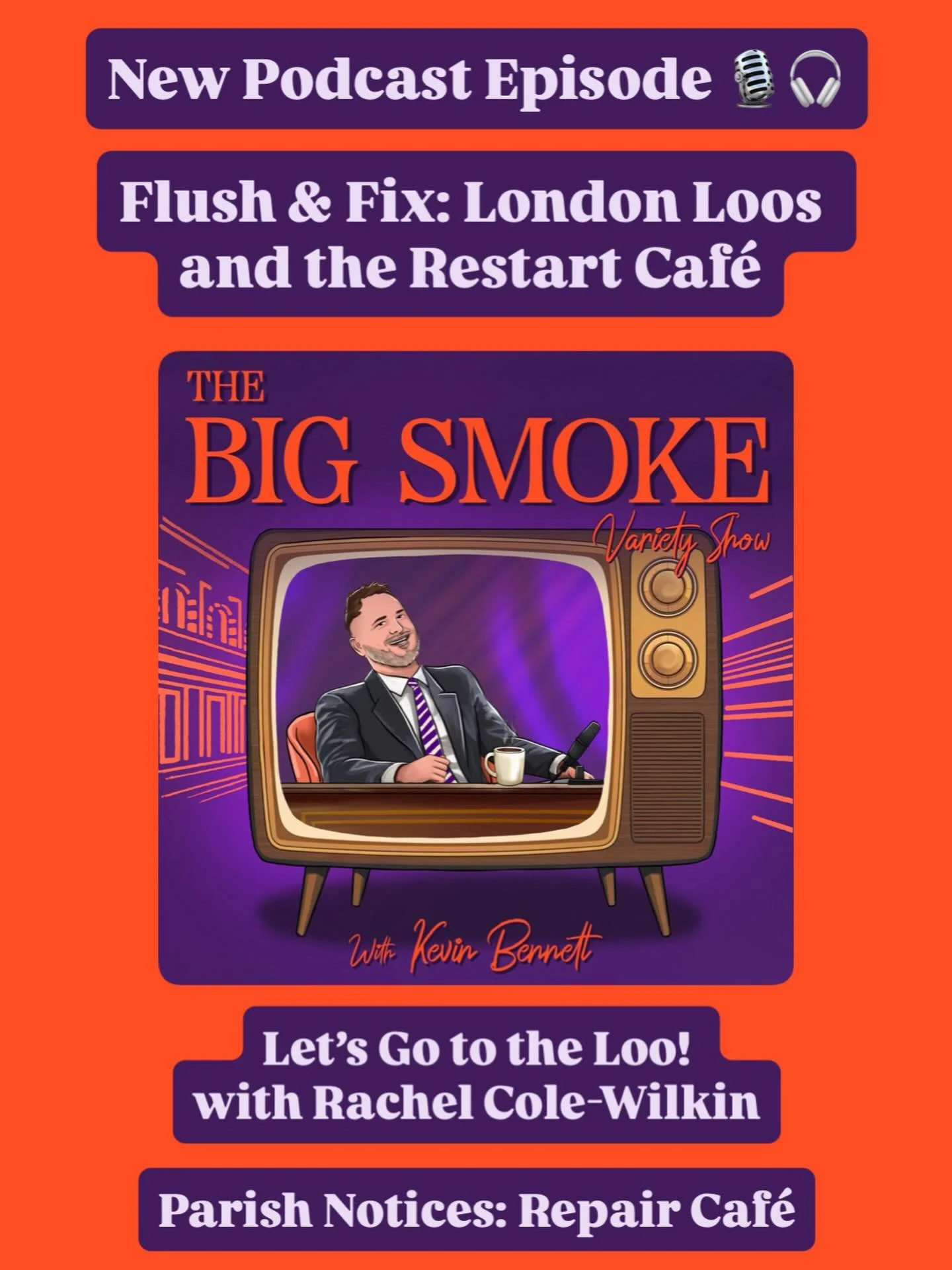 NEW PODCAST EPISODE &mdash; Flush &amp; Fix: London Loos and the Restart Caf&eacute; 🚽 🔧 

To listen &mdash; click the link in our bio or find it wherever you get your podcasts 🎙️🎧

Welcome to The Big Smoke Variety Show! This week we take a rathe