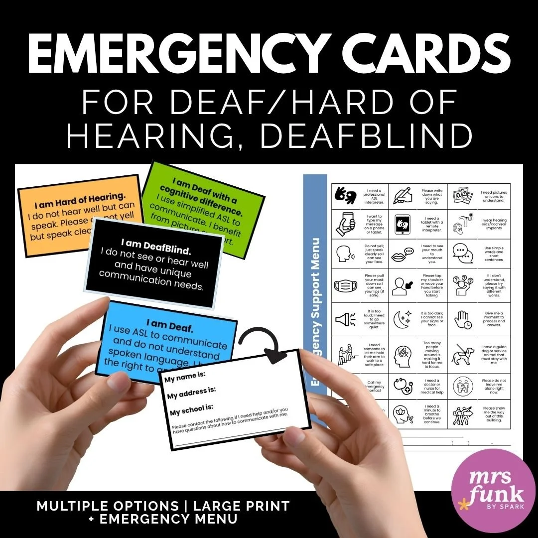 Emergency Communication Cards + Menu for Deaf, Hard of Hearing, and DeafBlind