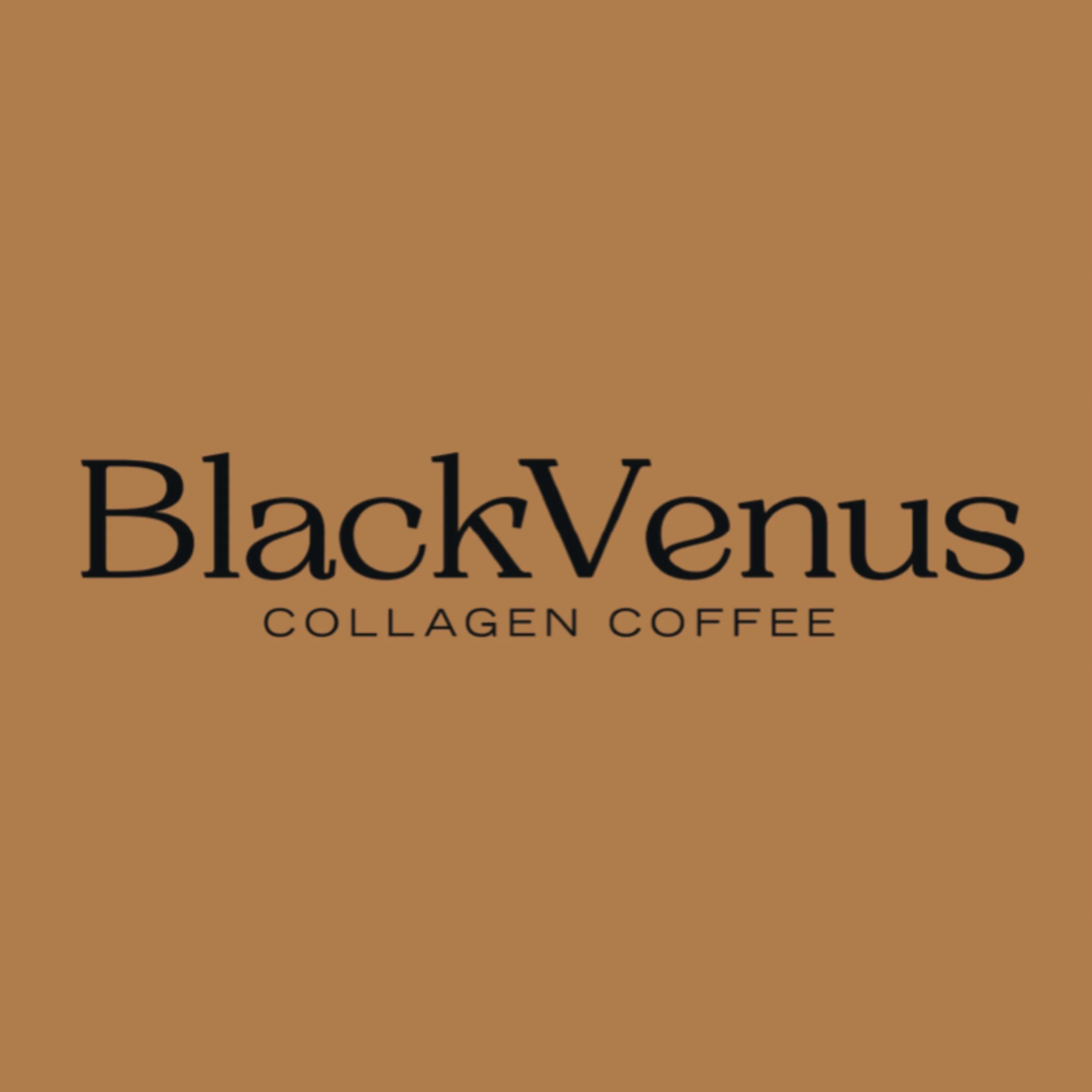 Logo di BlackVenus Collagen Coffee su sfondo marrone.
