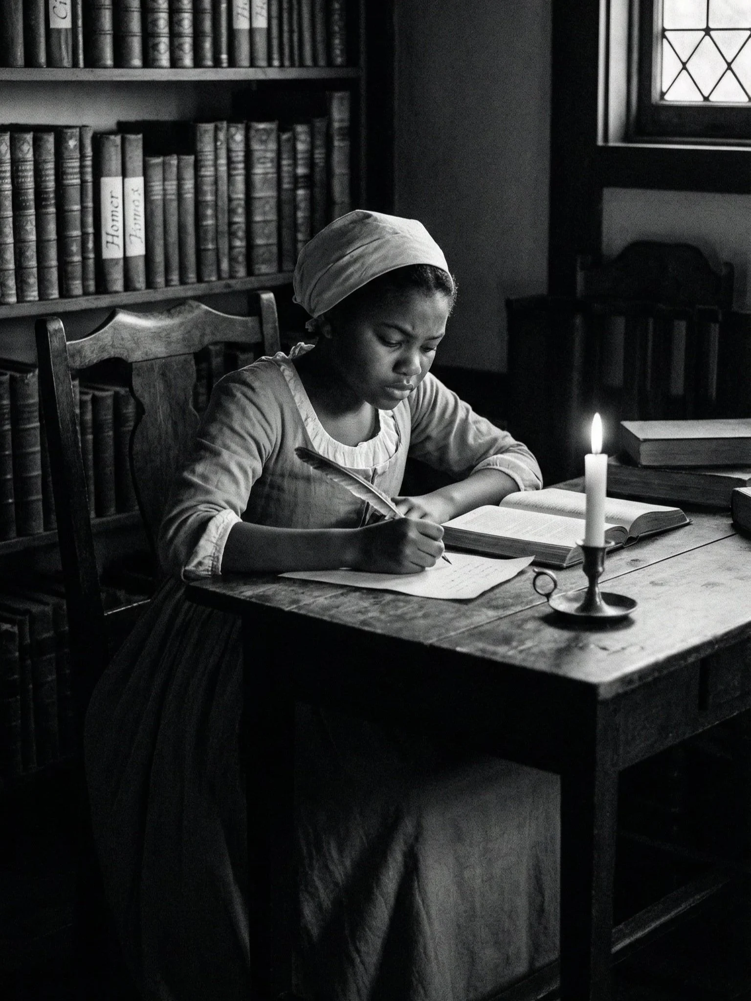 Recreación de Phillis Wheatley escribiendo