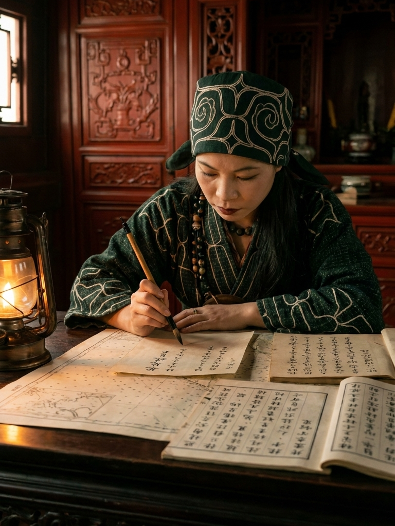 Simulación de Ching Shih escribiendo