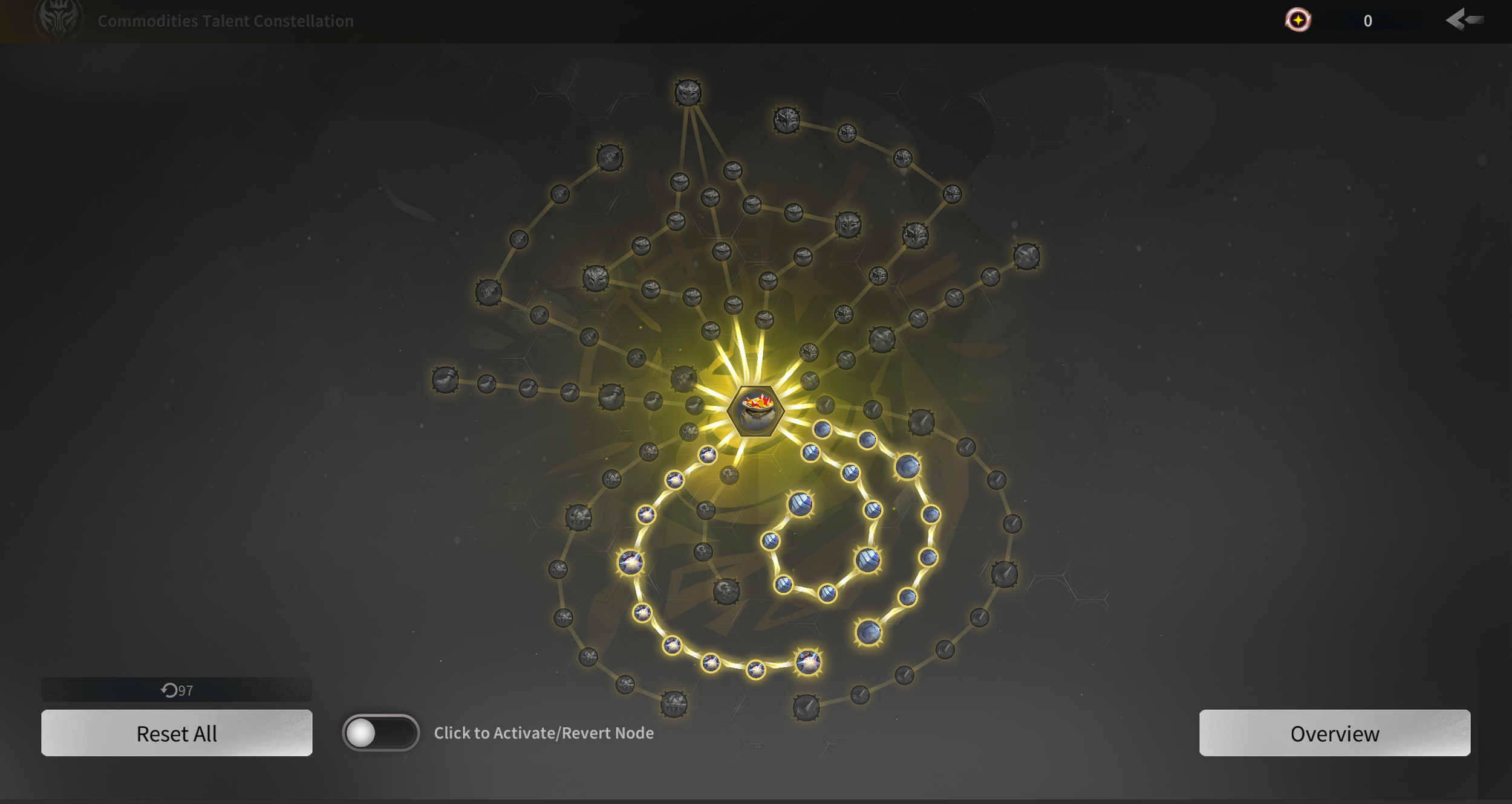 Commodities Void Chart with selected lower constellation route illuminated for potential Starshard replication