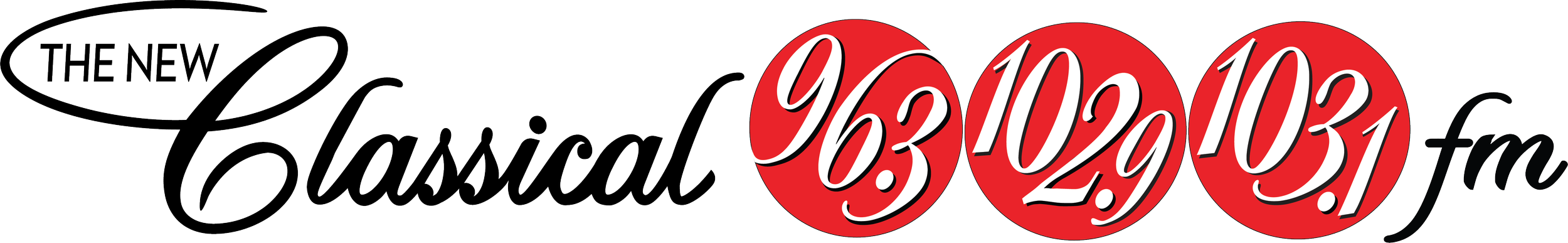 Logo for the new Classical 93.9 FM radio station with black, white, and red design elements.