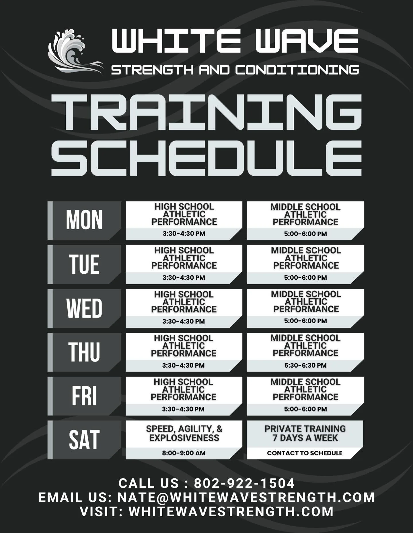 Updated training schedule!