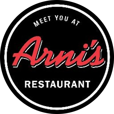 Logo for Arni's Restaurant with the slogan "Meet you at Arni's" in a circular design