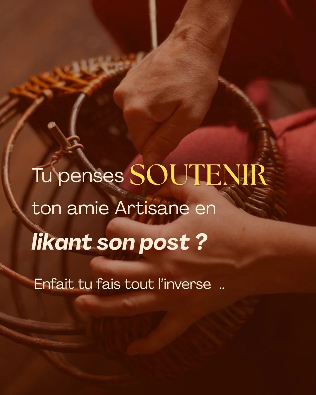 Apporter son soutien par ...

LA PR&Eacute;SENCE.

La prochaine fois que tu likeras le post d&rsquo;une Artisane, arr&ecirc;te toi pour de vrai.

Pense &agrave; passer plusieurs dizaines de secondes dessus pour montrer &agrave; l&rsquo;algorythme que