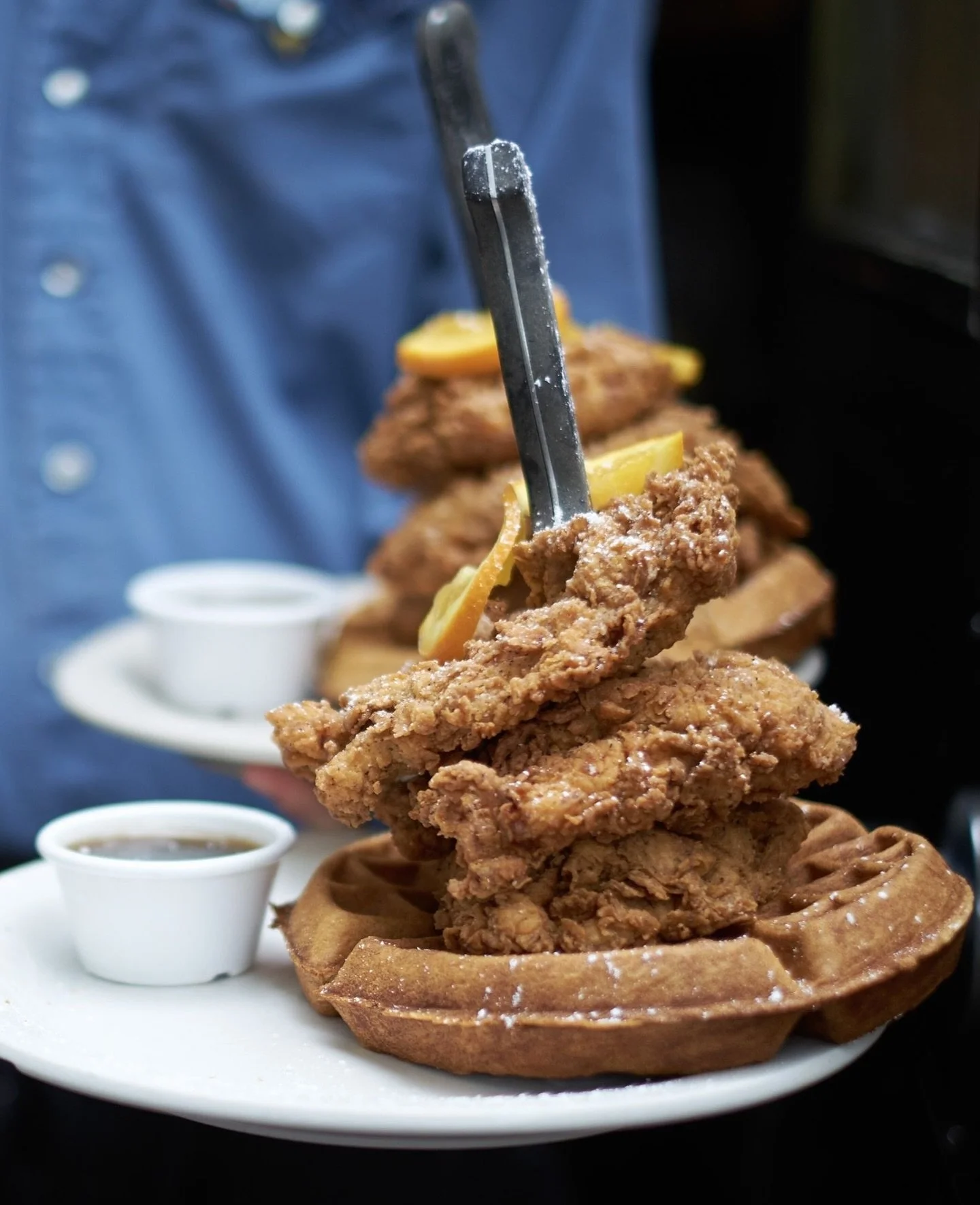Weekend forecast: 100% chance of crispy chicken and sweet potato waffles 🍗🧇 Enjoy them here with us or take them to-go! Order for pick-up or delivery through the link in our bio.⁠
⁠
#screendoorpdx #pdxfood #portlandfood #travelportland #exploreport