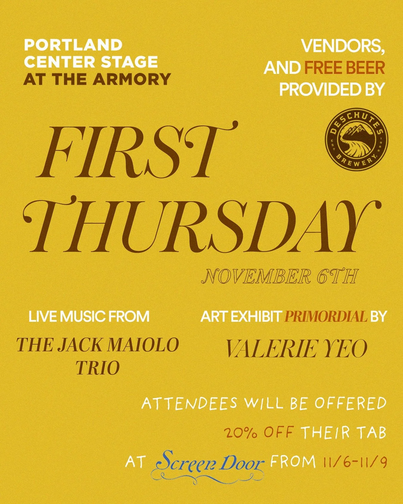 Next Thursday, we’re teaming up with @portlandcenterstage for First Thursday in NW Portland! 🎭 Collect a stamp from each of the four participating rooms, and once your card is complete, show your stamped ticket to receive 20% off your meal wit