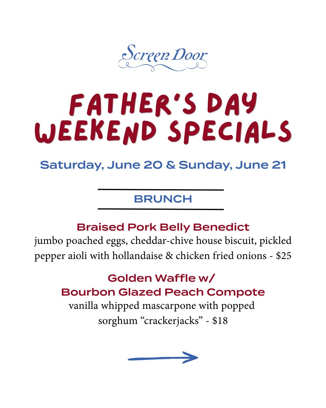 Celebrate Father&rsquo;s Day with us this weekend for brunch and dinner specials, made for sharing with Dad and the rest of the family. We'll handle the cooking, the dishes, and hopefully a few of the dad jokes too. 😎⁠
⁠
Planning a larger gathering?