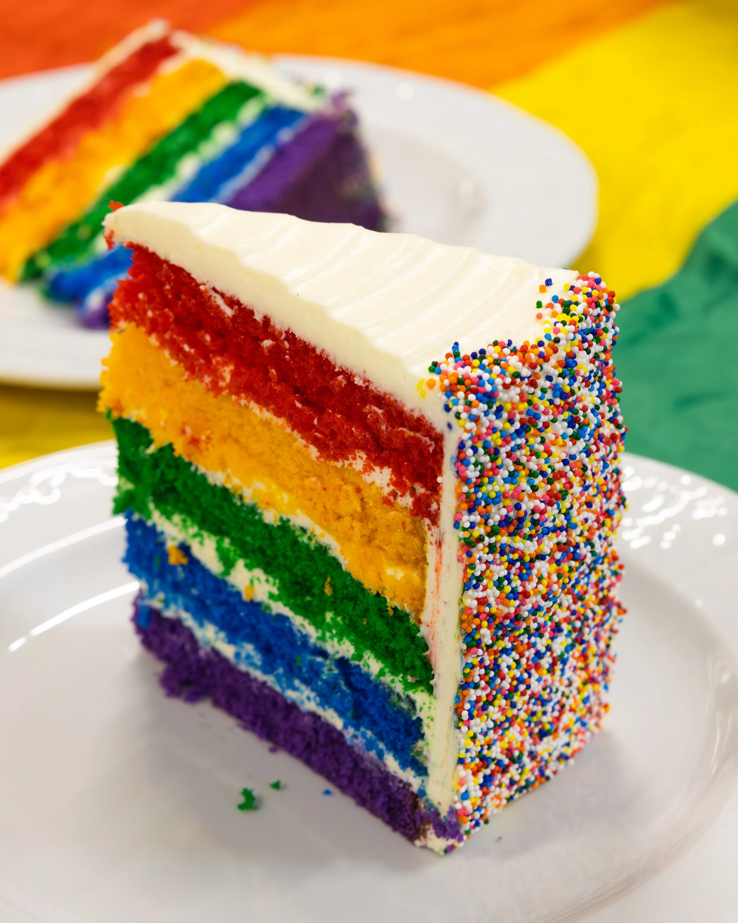 Our Rainbow layer cake 🌈⁠ is back and lookin&rsquo; reeeeaaaal good!⁠
⁠
Celebrate Pride all month long with a slice at either location or order a whole cake to share, 6-inch or 9-inch.⁠
⁠
Pre-order whole cakes online with 72 hours&rsquo; notice. Lin