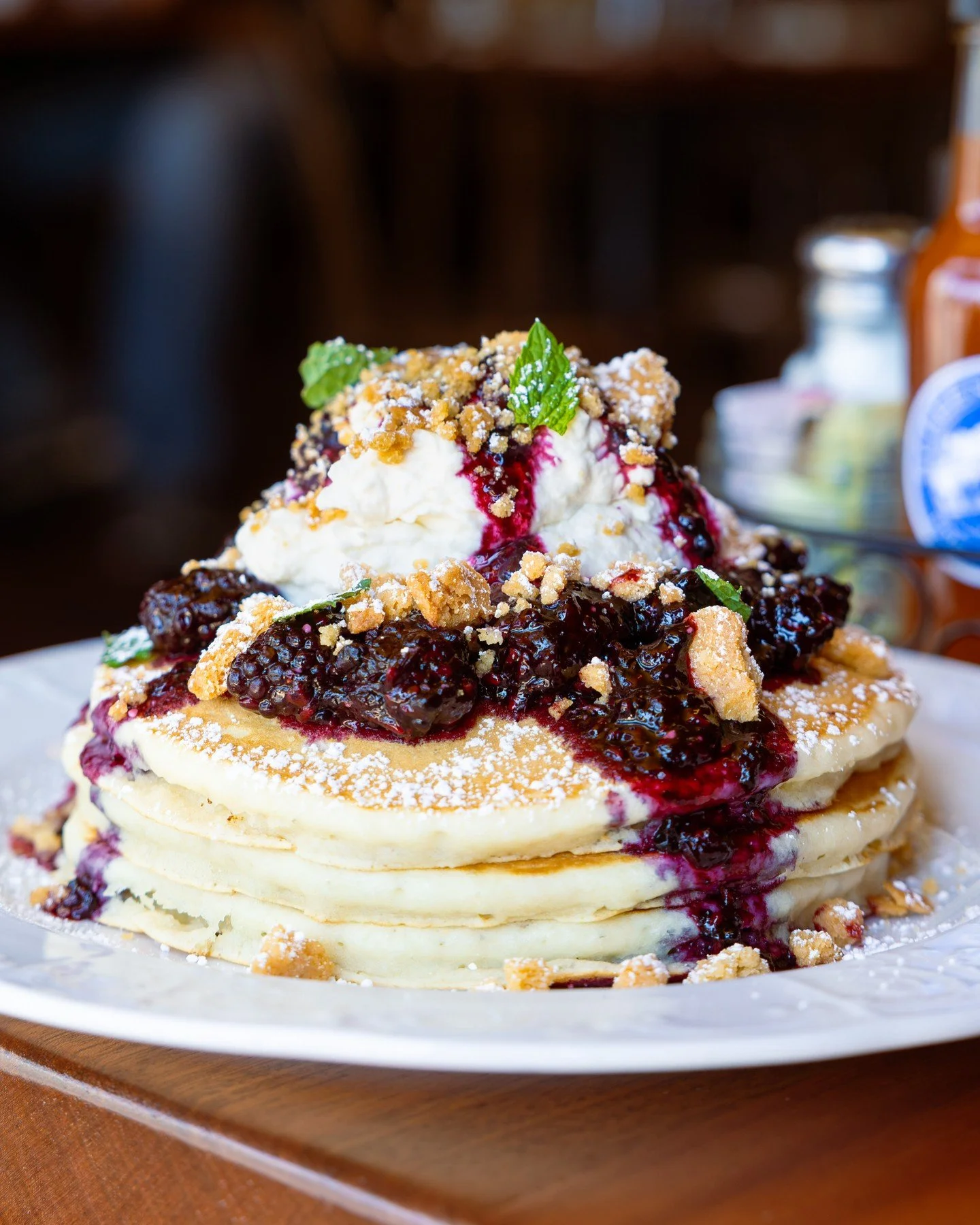 A berry good reason to come to brunch 🥞 Our Buttermilk Pancakes are now topped with local blackberry compote, honey whipped ricotta, &amp; a cornmeal shortbread cookie crumble.⁠
⁠
See you this weekend!⁠
⁠
#screendoorpdx #pdxfood #portlandfood
