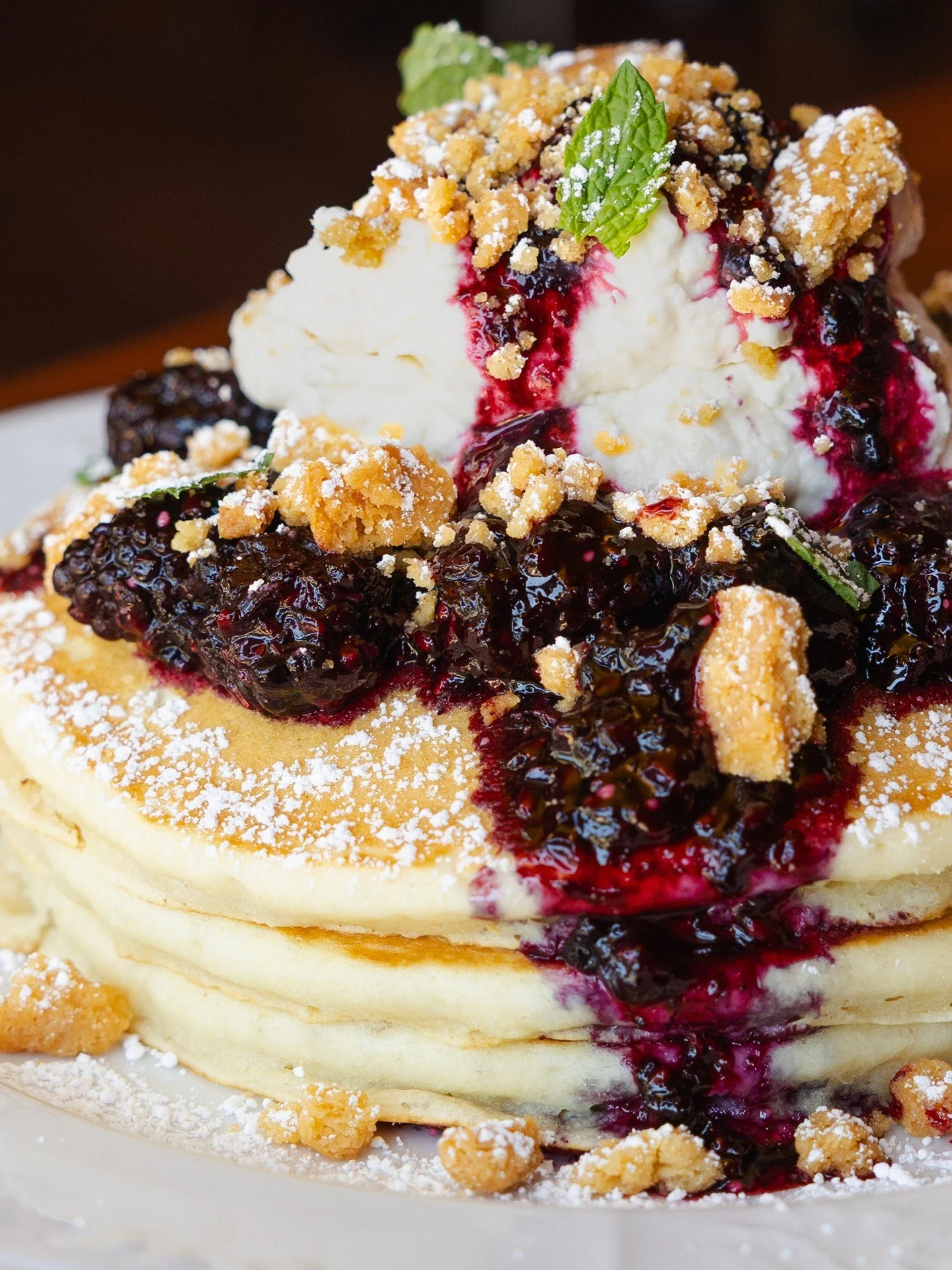 Last call for one of our summer favorites 🥞 Blackberry Pancakes won&rsquo;t be around much longer, so get &rsquo;em while you can.⁠
⁠
Blackberry Pancakes⁠
blackberries, honey whipped ricotta &amp; sweet corn shortbread crumble⁠
⁠
#screendoorpdx #pdx