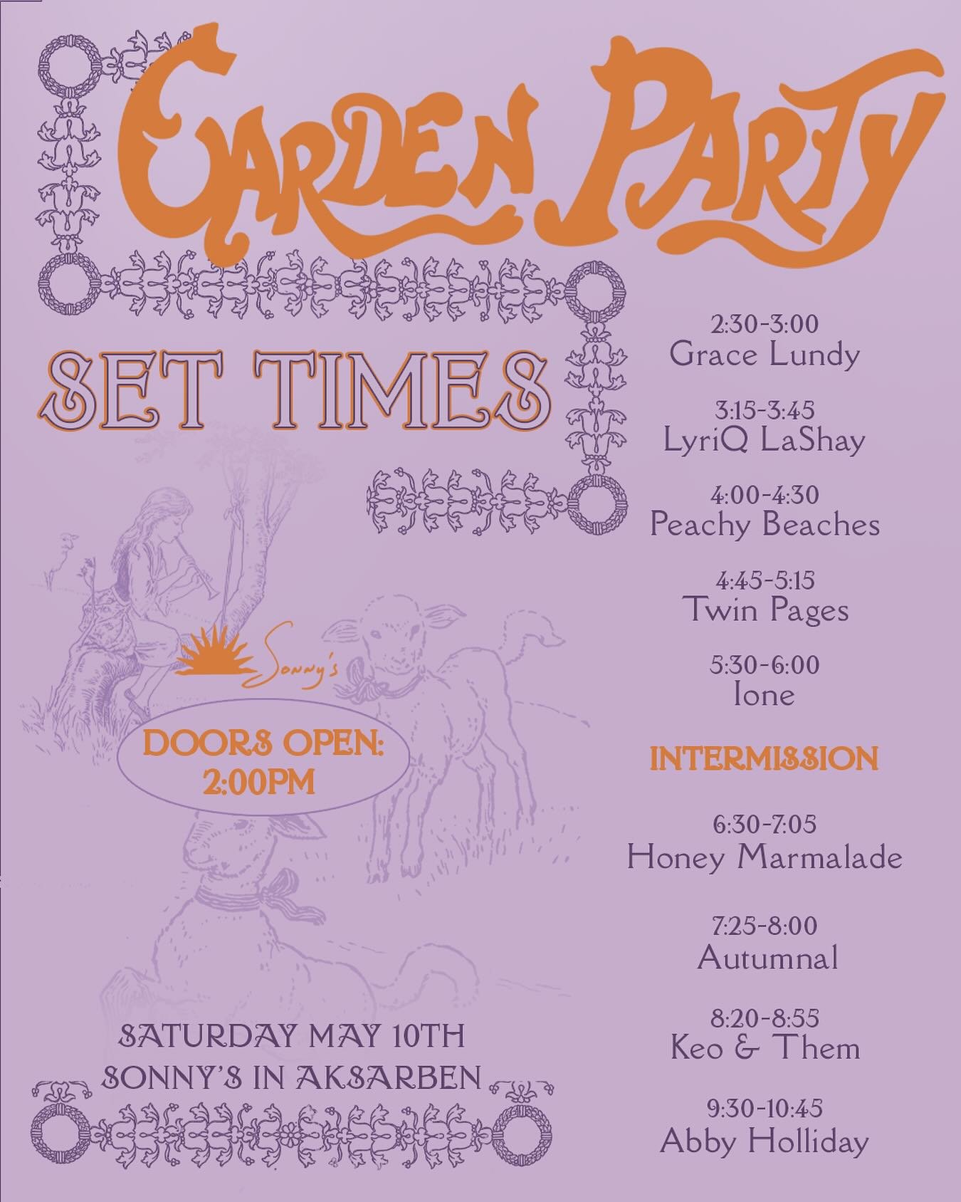 Plan your Saturday with us✨
Garden Party is a FREE music festival celebrating an all women line-up from 2-11pm Saturday, May 10th ~ we can&rsquo;t wait to see you in the Garden at @sonnys_aksarben 🌾
