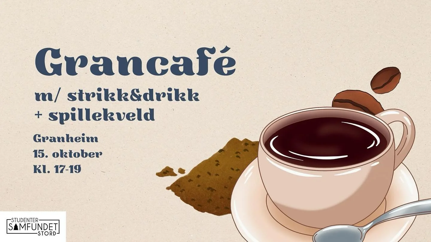 Onsdag 15. oktober er Grancaf&eacute; &aring;pen igjen🫶🏻
Denne gang med strikk&amp;drikk og spillekveld! Ta turen innom🥰