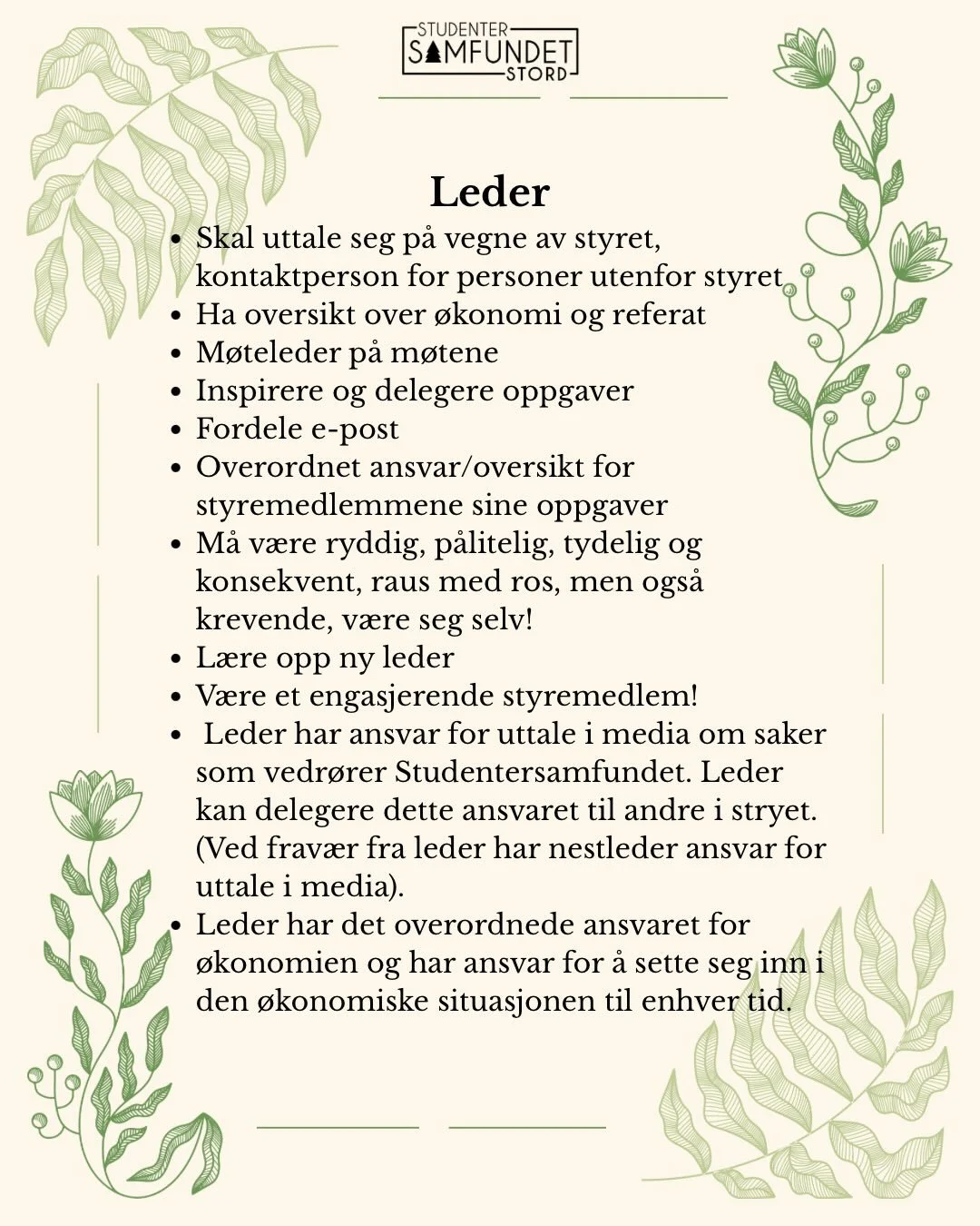 Det n&aelig;rmer seg generalforsamling og nytt styre skal velges! 🩷
Sveip bortover for &aring; se hva de ulike vervene inneb&aelig;rer! 
Du finner link til kandidaturskjema p&aring; story eller underarrangementet p&aring; facebook🩷