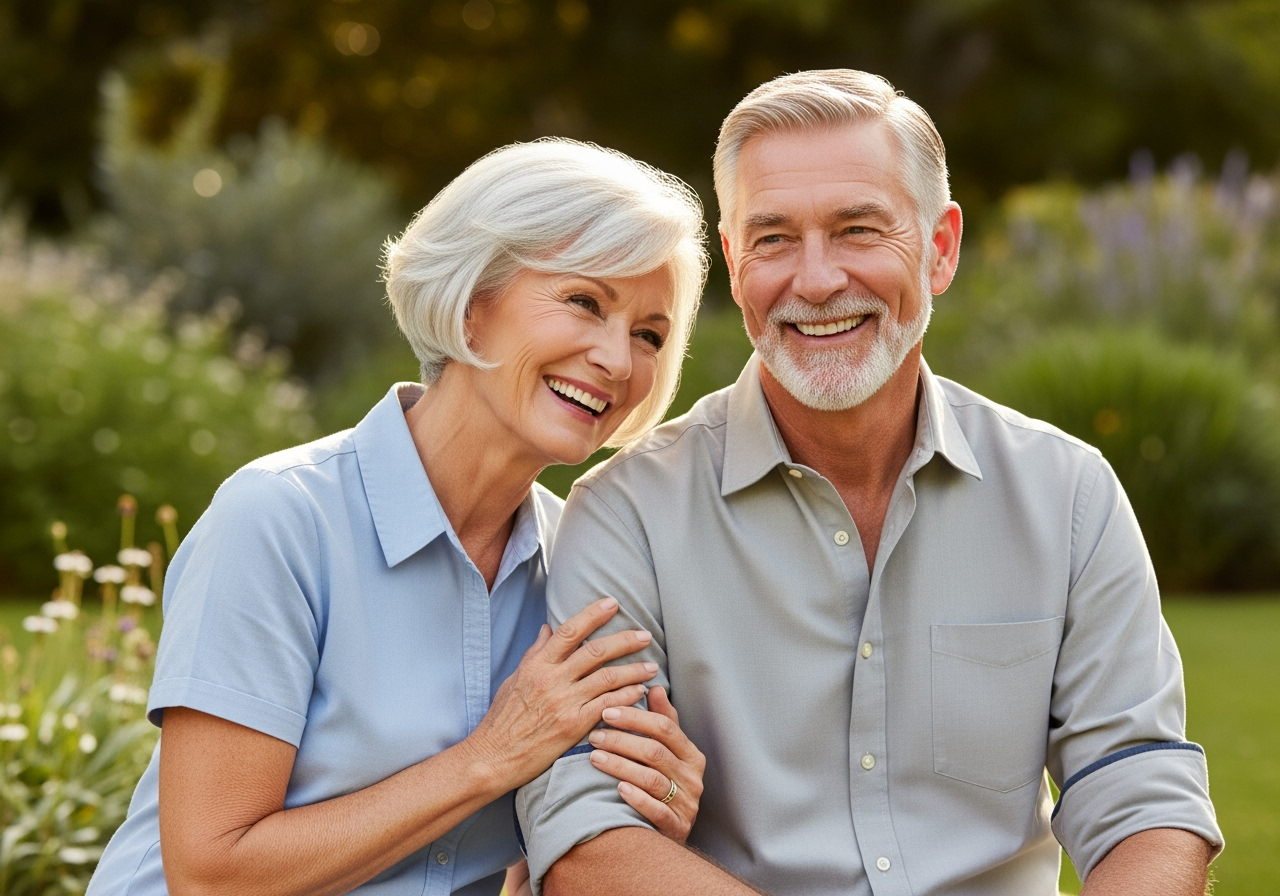 Senior couple reviewing insurance options for peace of mind