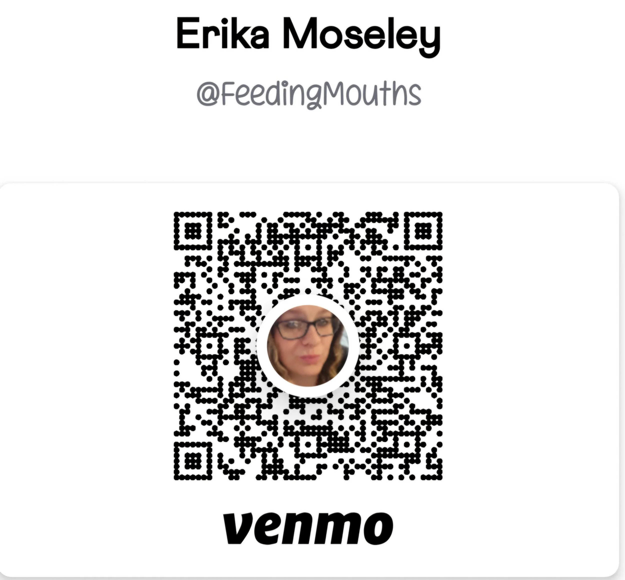Venmo QR code with profile picture and user information.