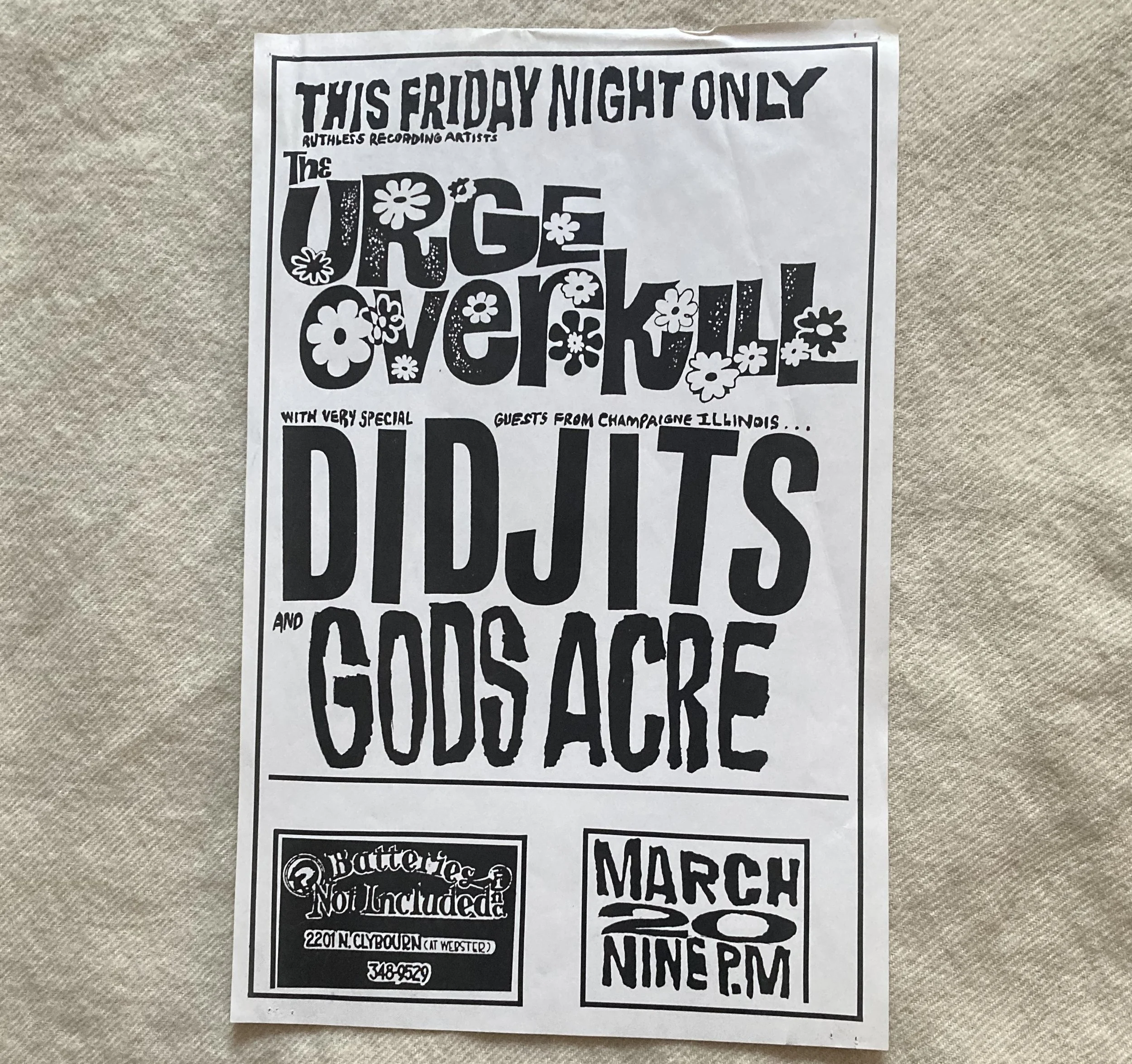 URGE OVERKILL / DIDJITS / GOD'S ACRE Batteries Not Included  (CHI)  mar 20 '87