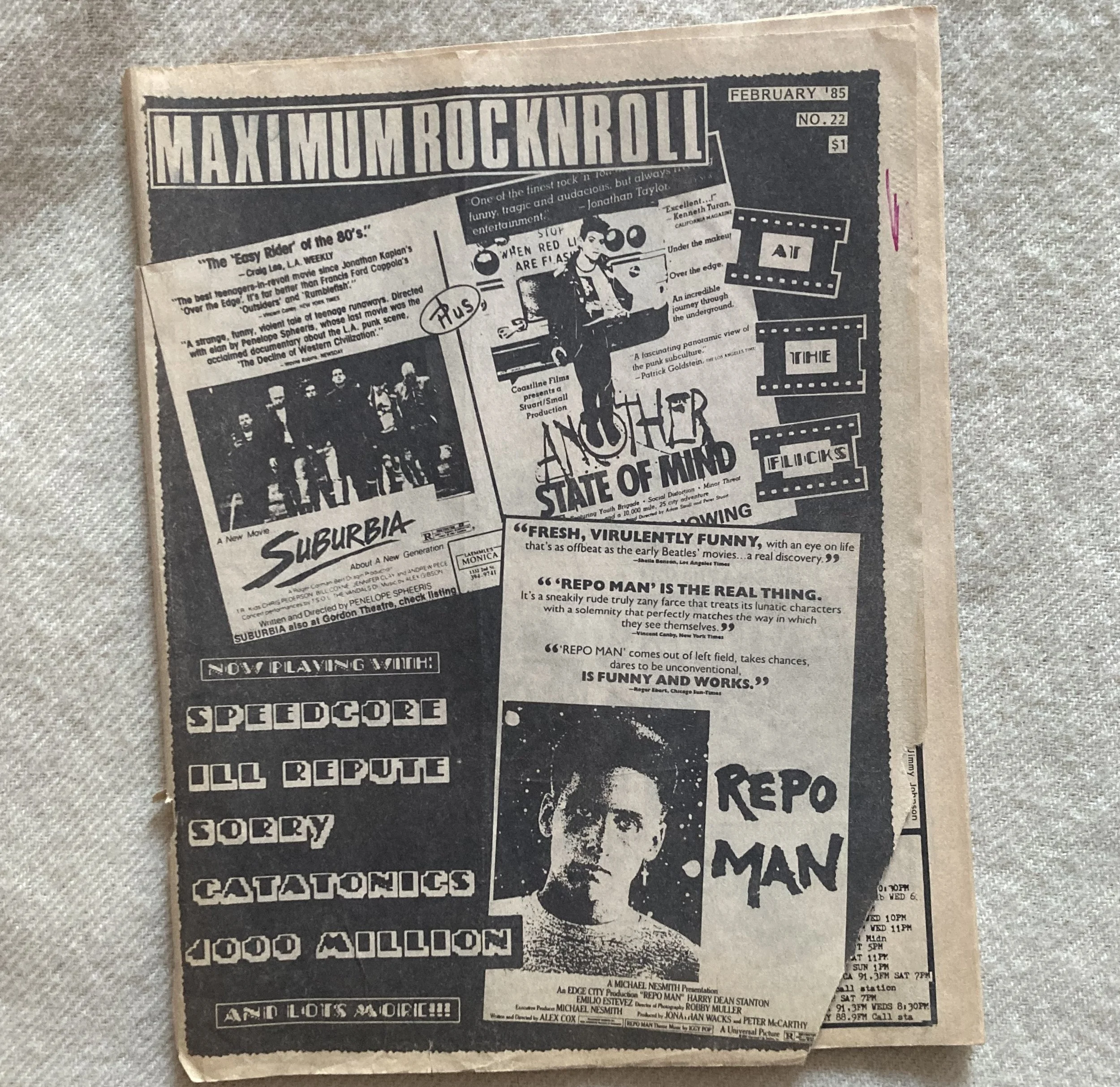 MAXIMUM ROCK & ROLL #23 "At the Flicks" cover