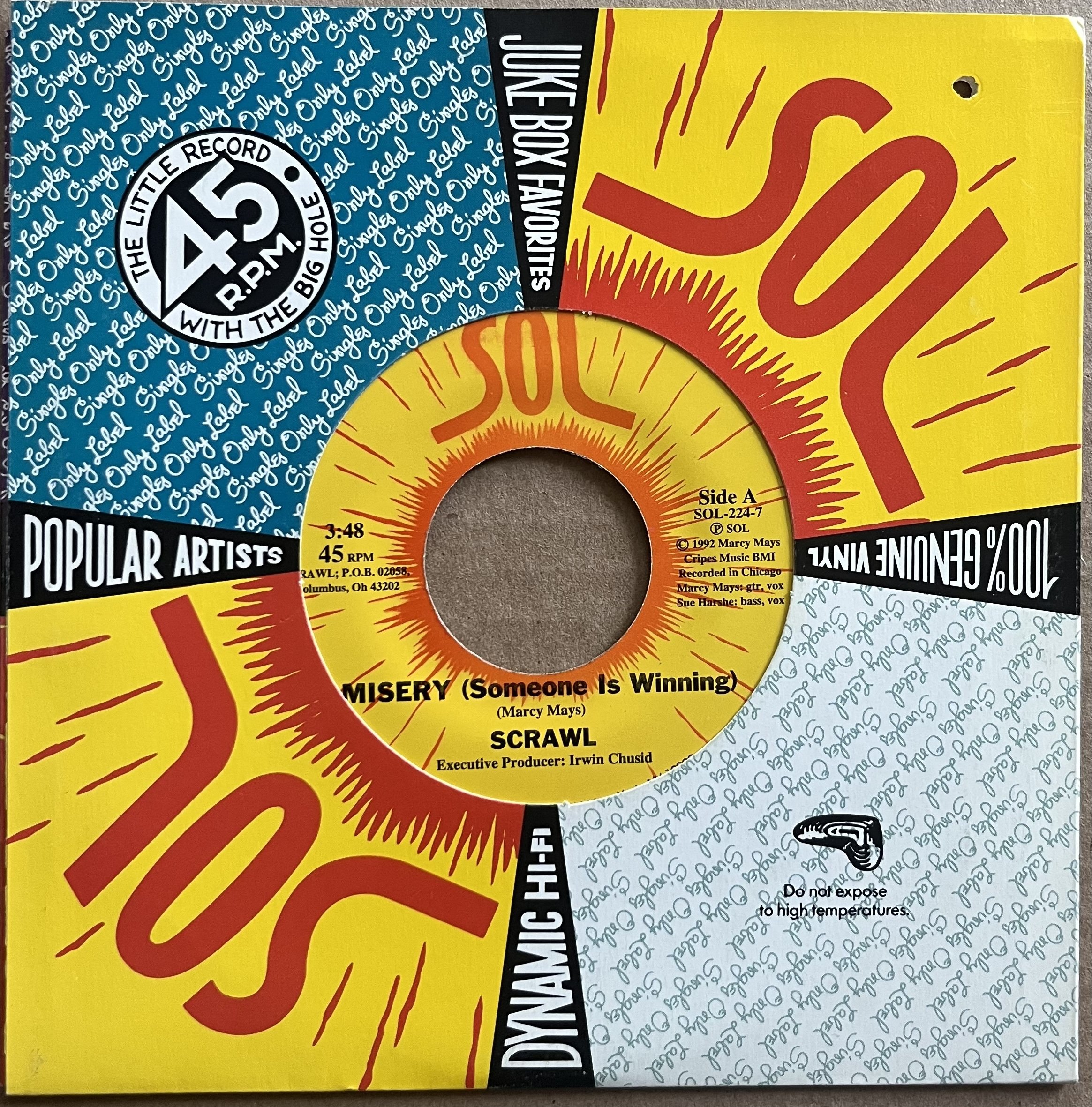 SCRAWL "Misery" 7" RECORDED BY STEVE ALBINI in generic label sleeve