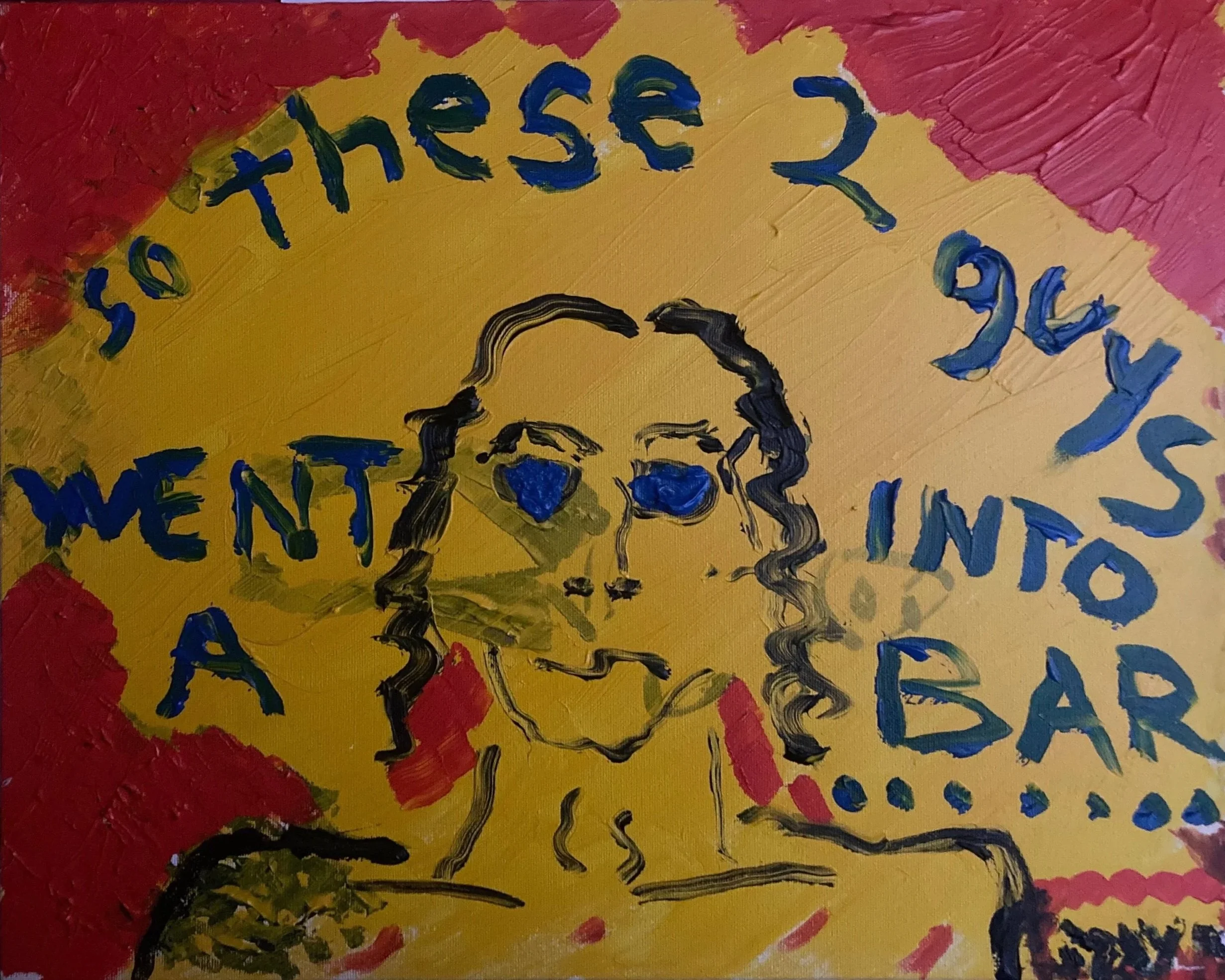 Iggy self portrait with the words "so these two guys went into a bar"