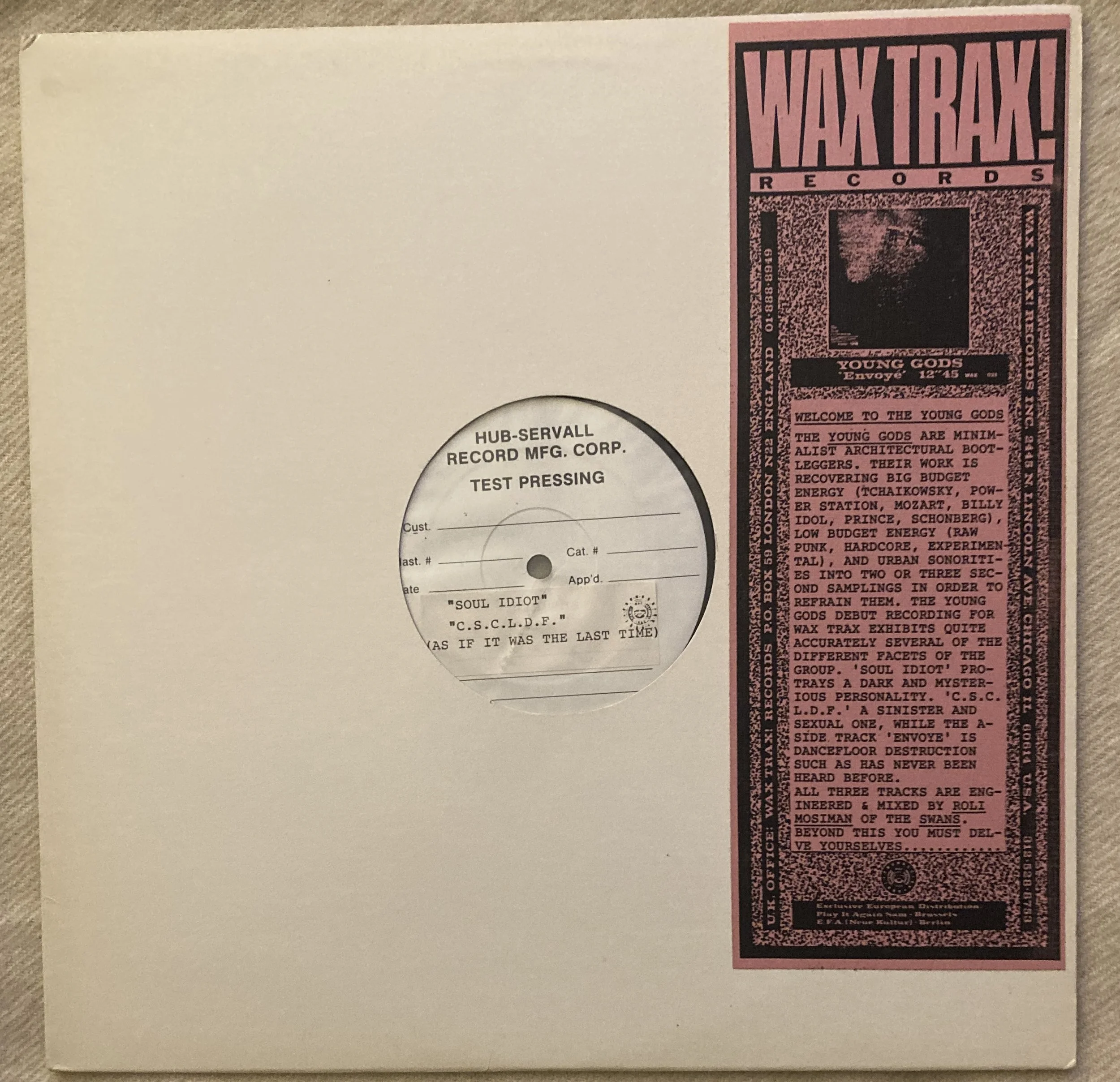 THE YOUNG GODS "Envoye" test pressing