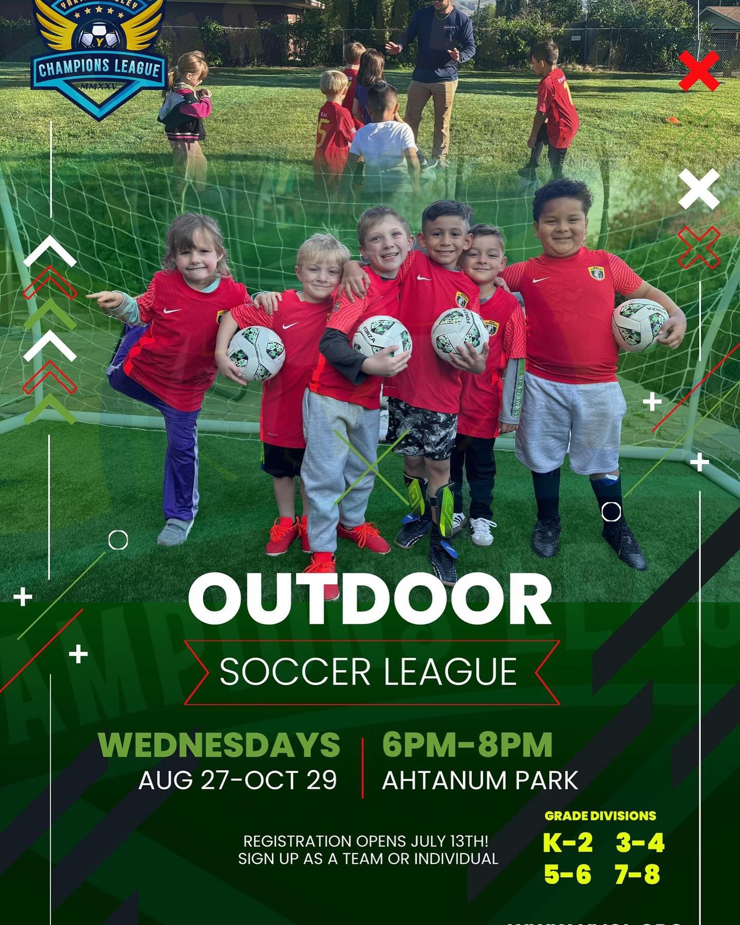 Registration is now open! Come to our website WWW.YVCL.ORG TODAY and get your kid or team signed up!!!