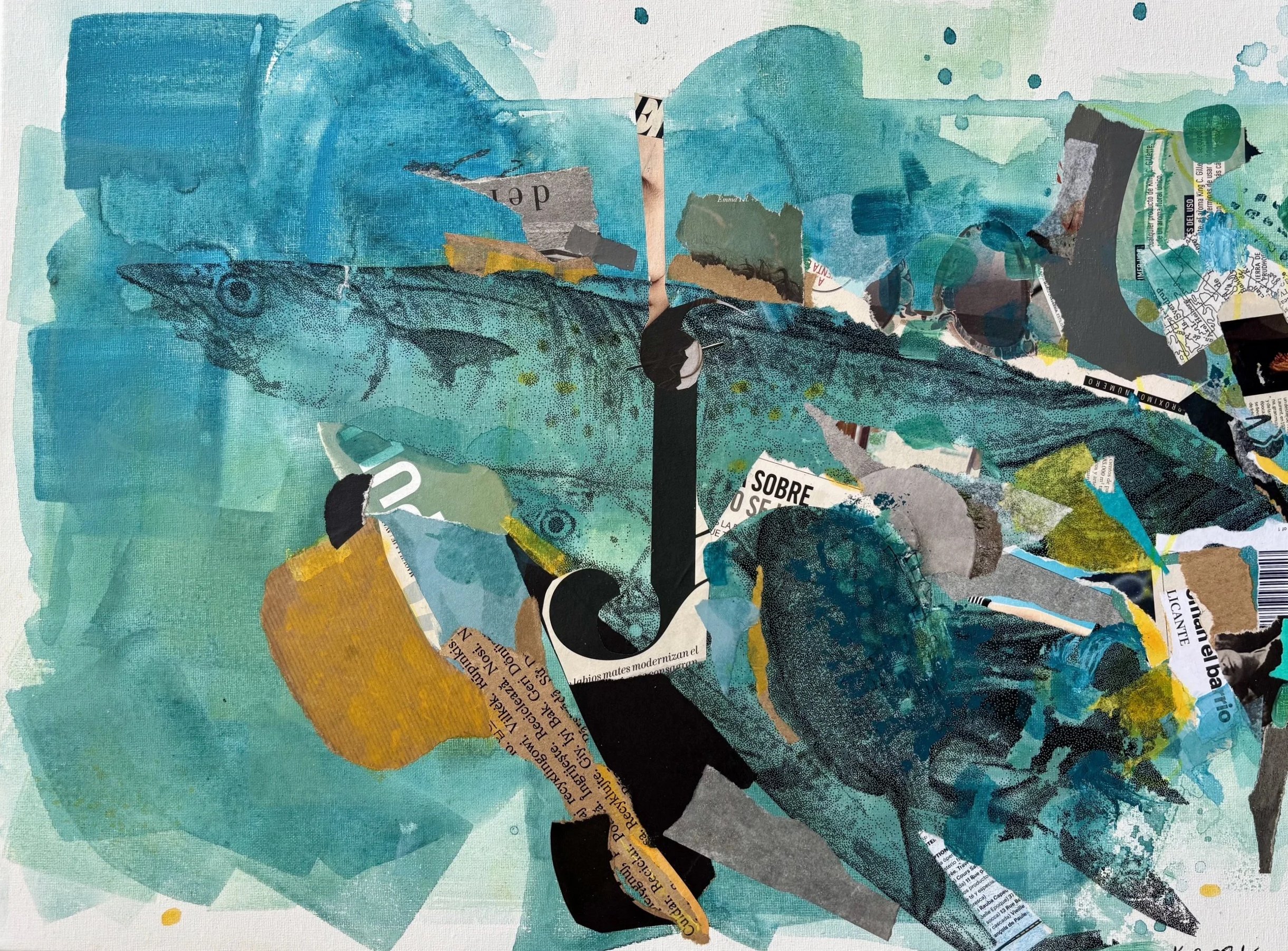 Serie Microplastic H2O IV, 2025
Collage sobre tela (acrílico, papel)
46 x 61 cm