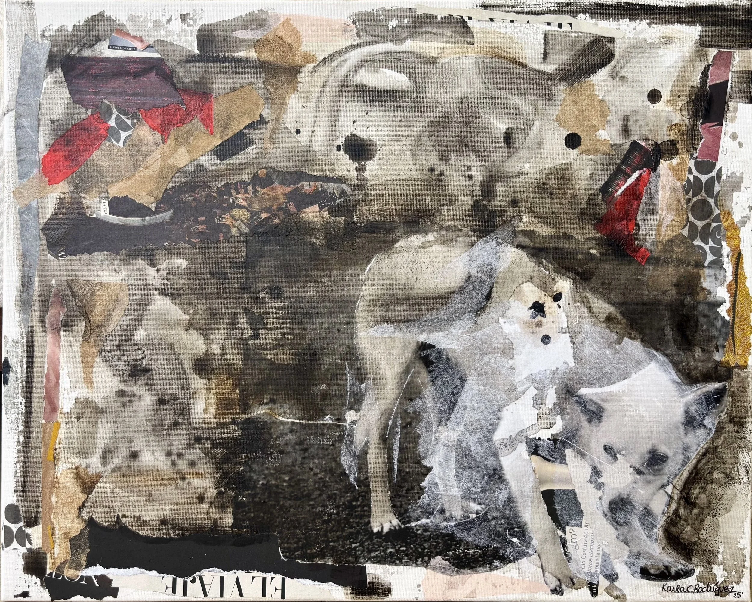 “El cadejo comecuandoay” Collage con acrílico 2025 41cm x 61cm