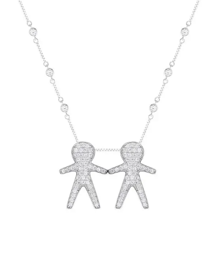 Colar dois meninos em prata925 cravejados
