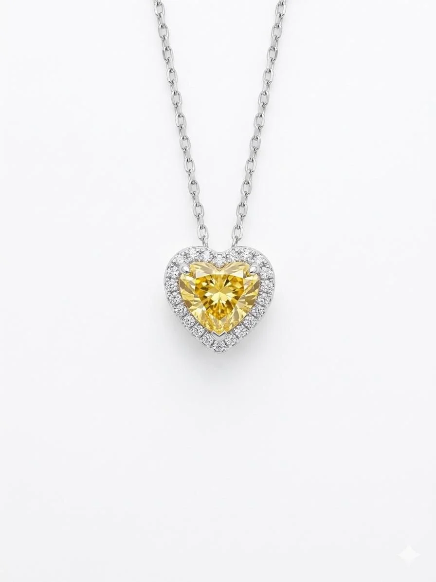 Colar elos portugueses coração yellow fancy cravejado em volta em prata925