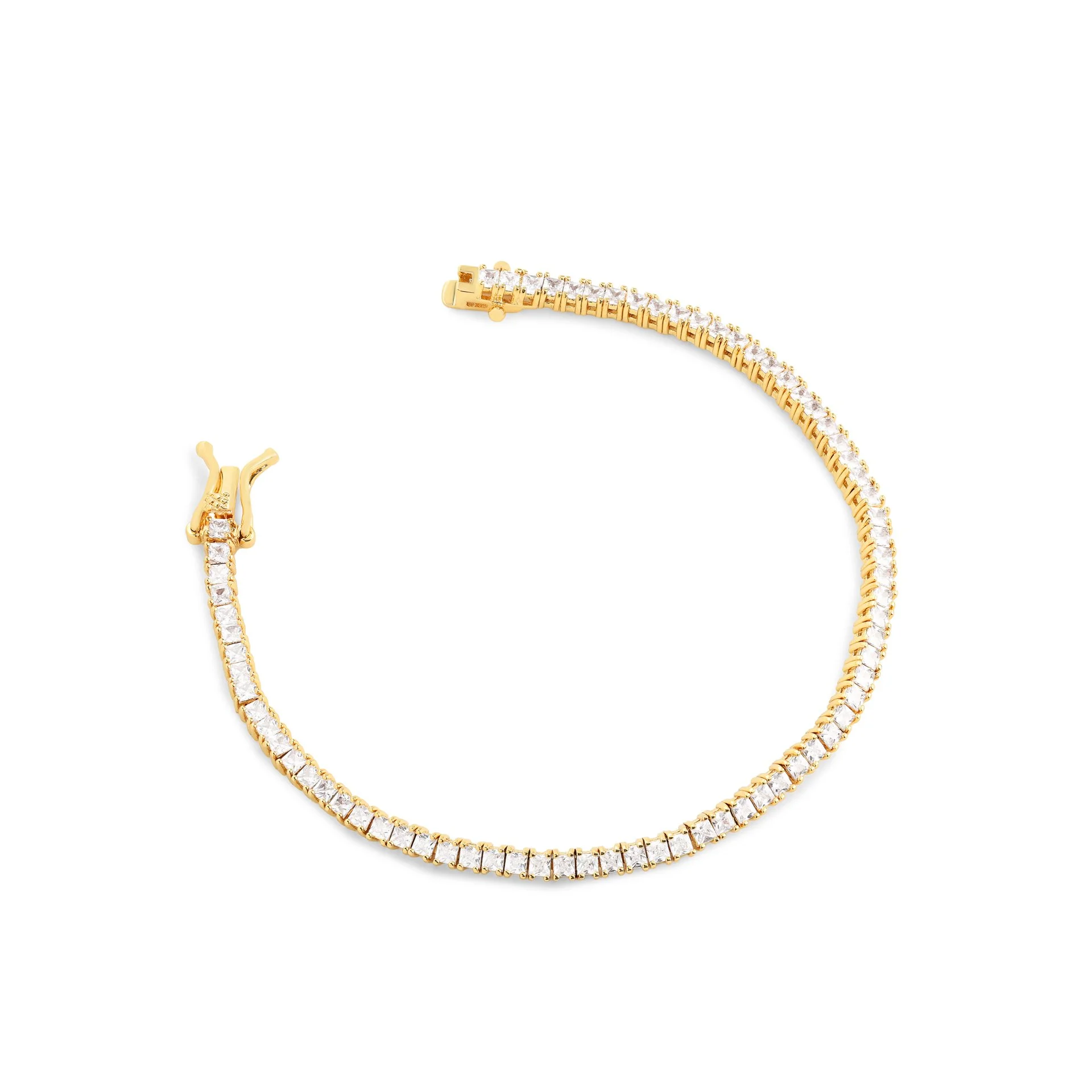 Pulseira riviera quadrada quatro garras com banho de ouro 18K