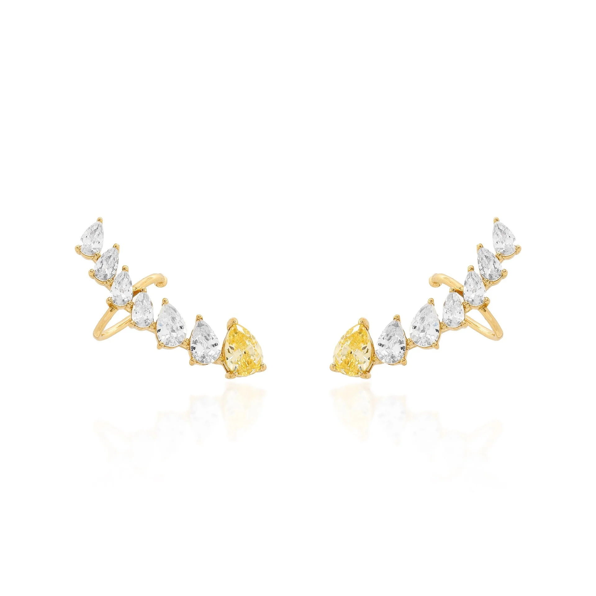 Earcuff seis gotas decrescentes cristal e yellow 5 mm prata925 com banho de ouro 18K