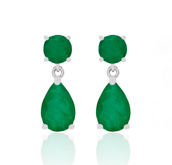 Brinco ponto de luz 5mm com gota pendurada esmeralda em prata925
