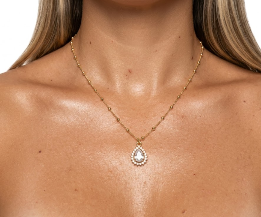 Colar mini bolinhas com gota cravejada semi joia