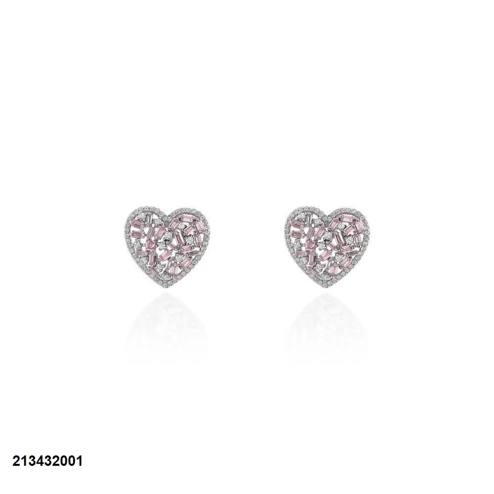 Brinco coração baguetado com Cravação de Kunzanita em prata925