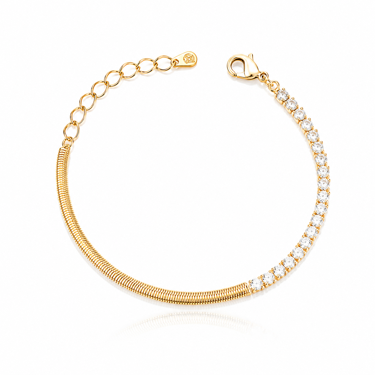 Pulseira rabo de rato e zircônias com banho de ouro 18K